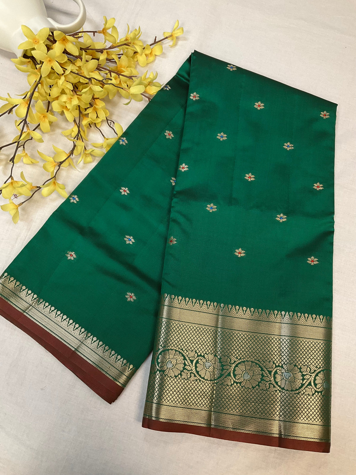 Green Semi Benarasi Silk Saree