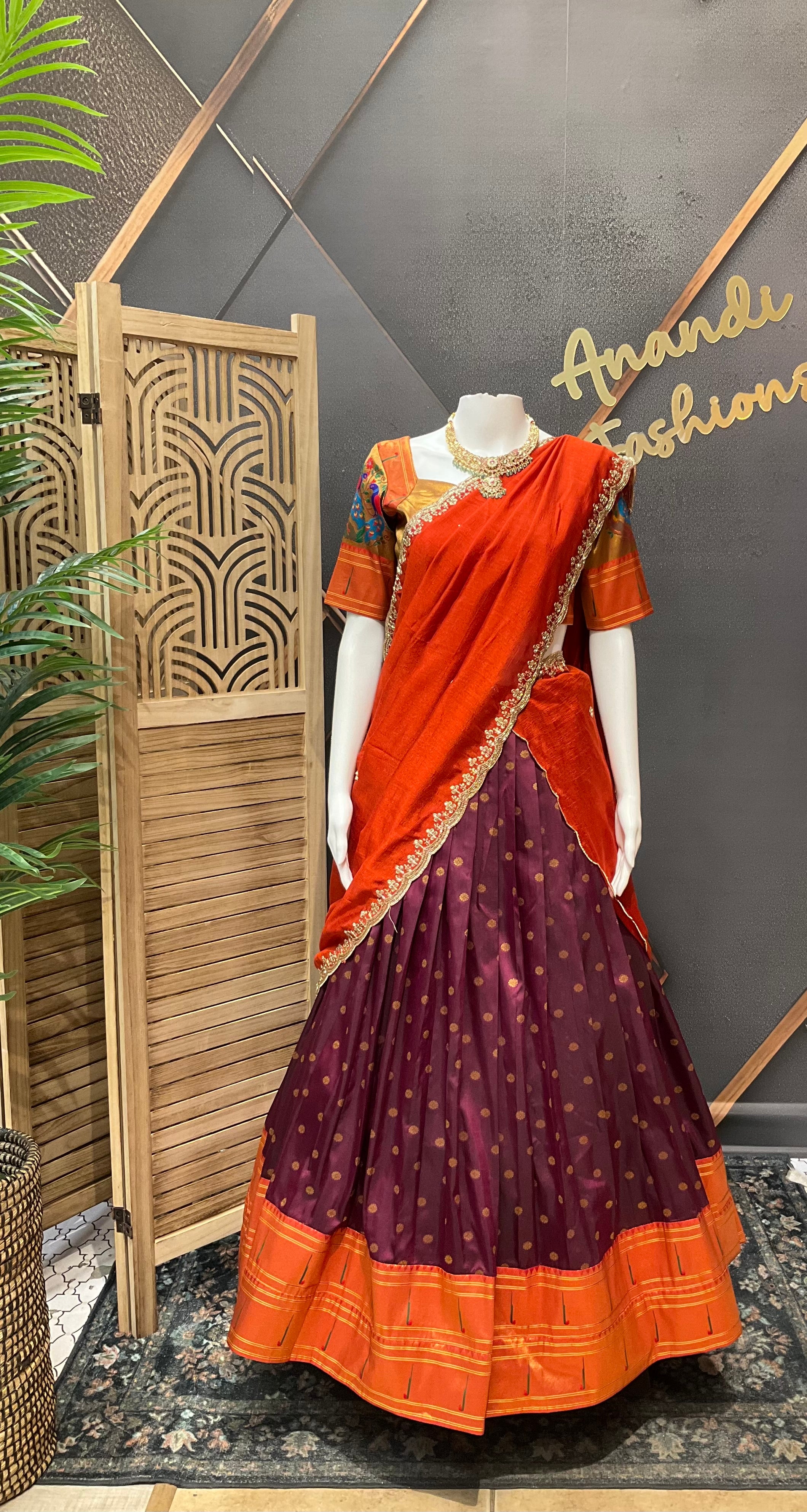 Paithani Half Saree/Lehenga set in Wine Color