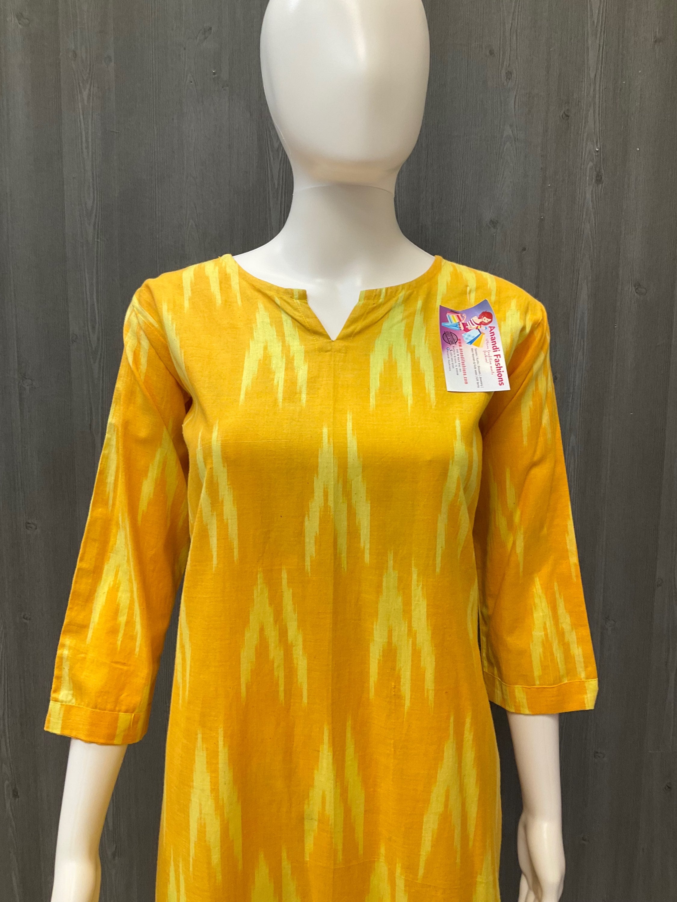 Yellow Color Pure Cotton Kurti - Size 38 image 3