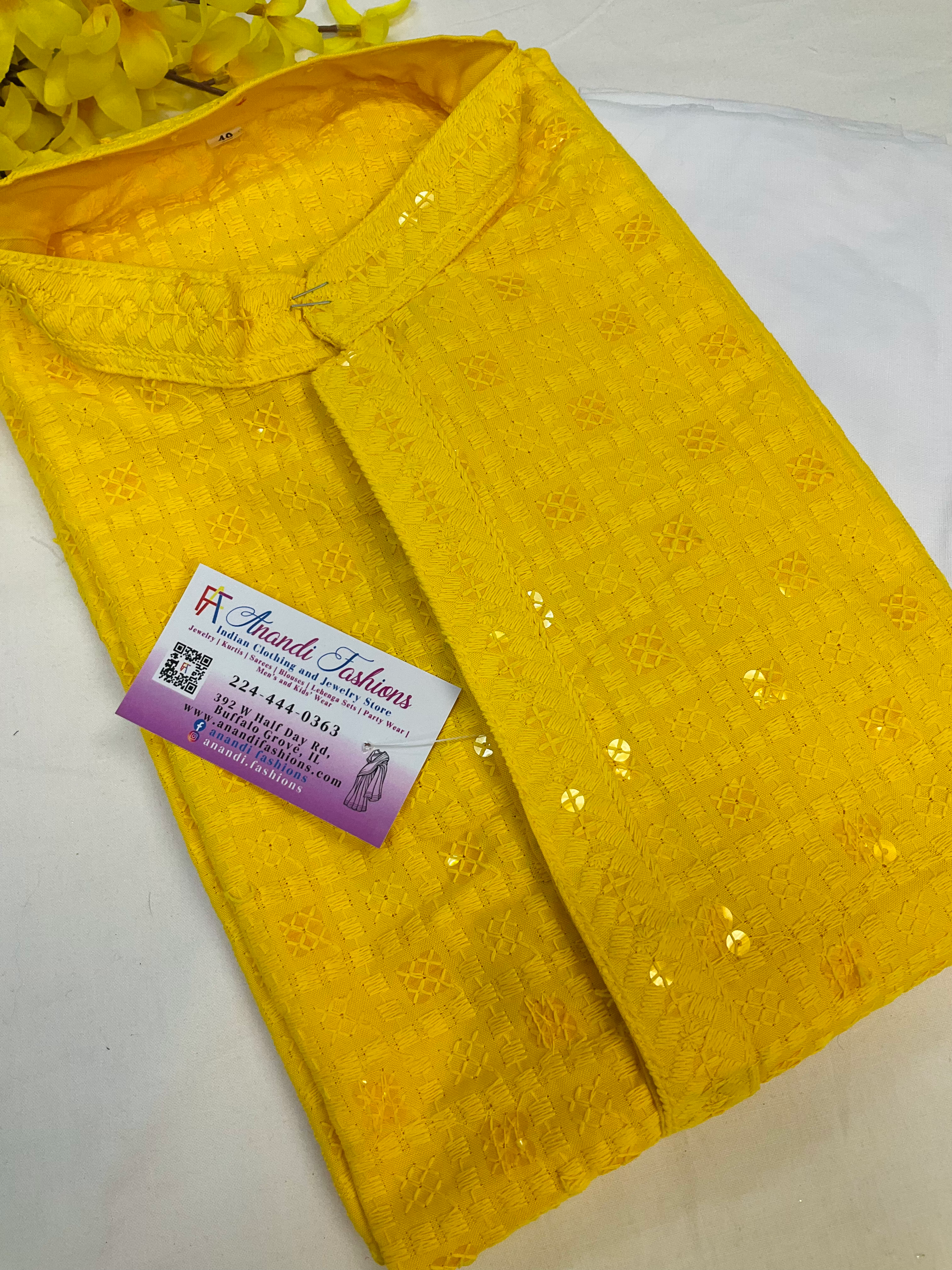 Size 40 -Yellow Sequence chikankari kurta set image 1