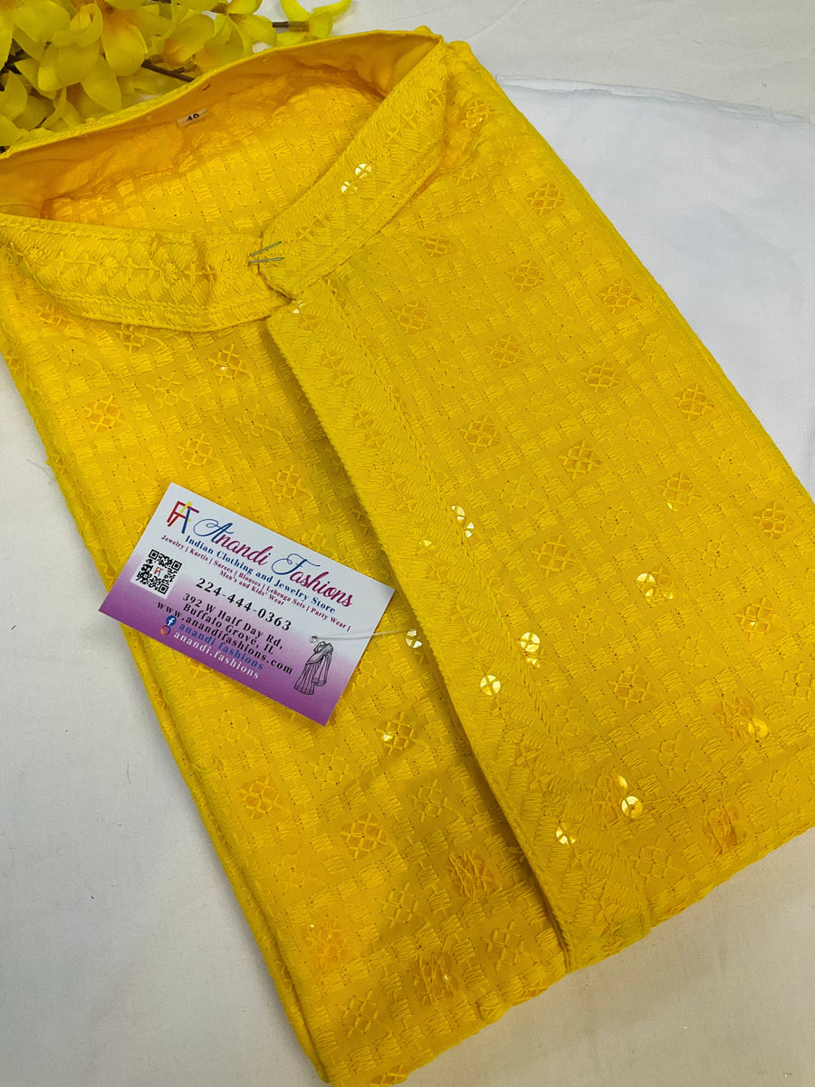 Size 40 -Yellow Sequence chikankari kurta set