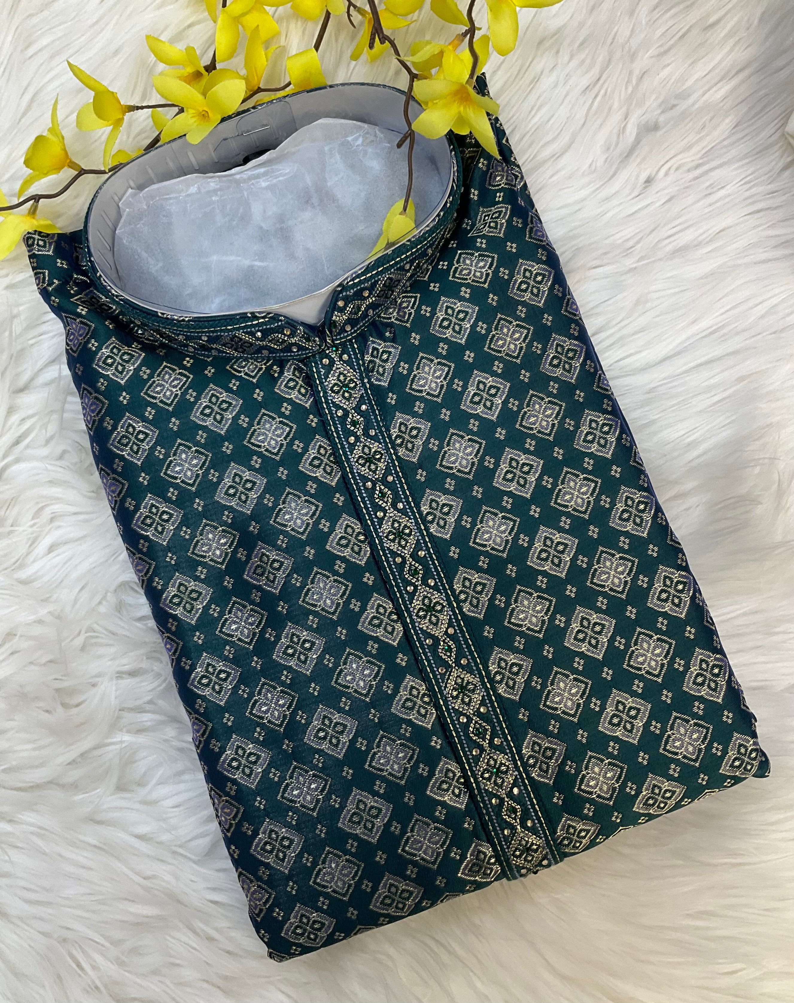 Premium Quality - Green Shade Benaras Kurta Pajama Sets