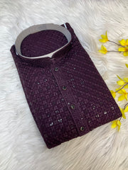 Wine Rayon Chikankari Kurta sets