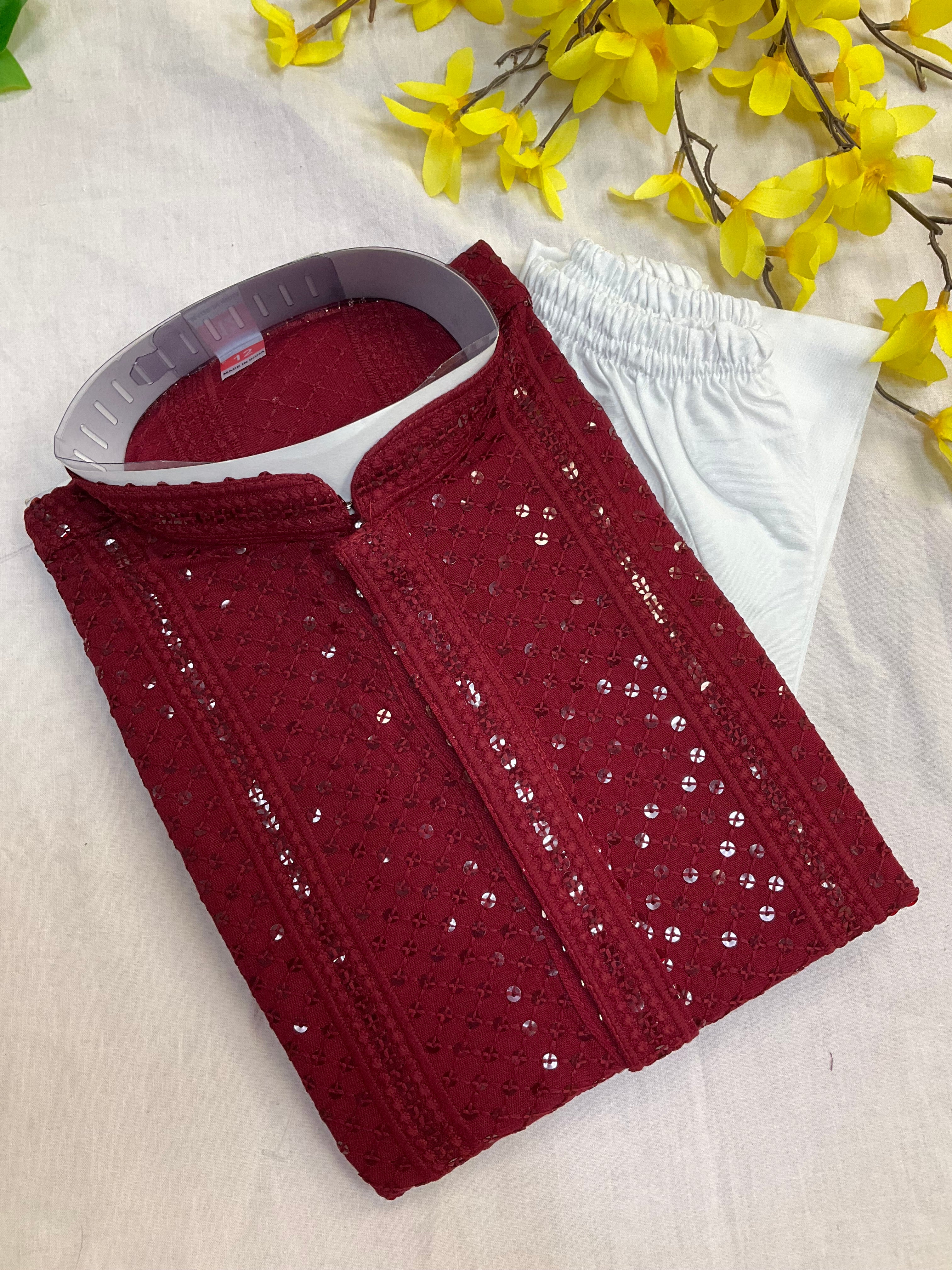 Red Boys Sequence Kurta Set - Premium Embroidered Ethnic Wear