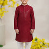 Boys Red Chikankari Sequin Embroidered Kurta Pajama Set