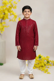 Red Boys Sequence Kurta Set - Premium Embroidered Ethnic Wear