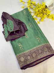 Mint Green Benarasi Silk saree with Stitched Blouse