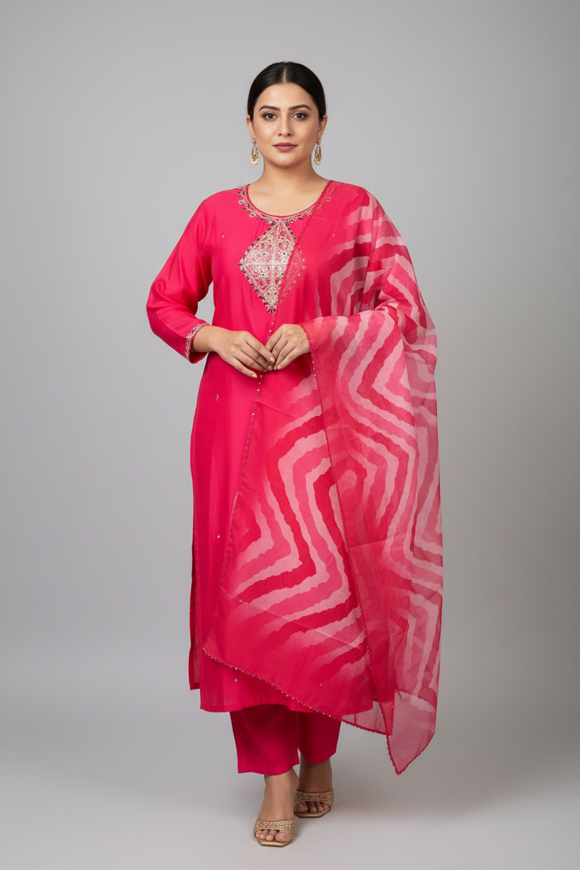 Women’s Plus Size Pink Roman Silk Kurti Set - Anandi Fashions