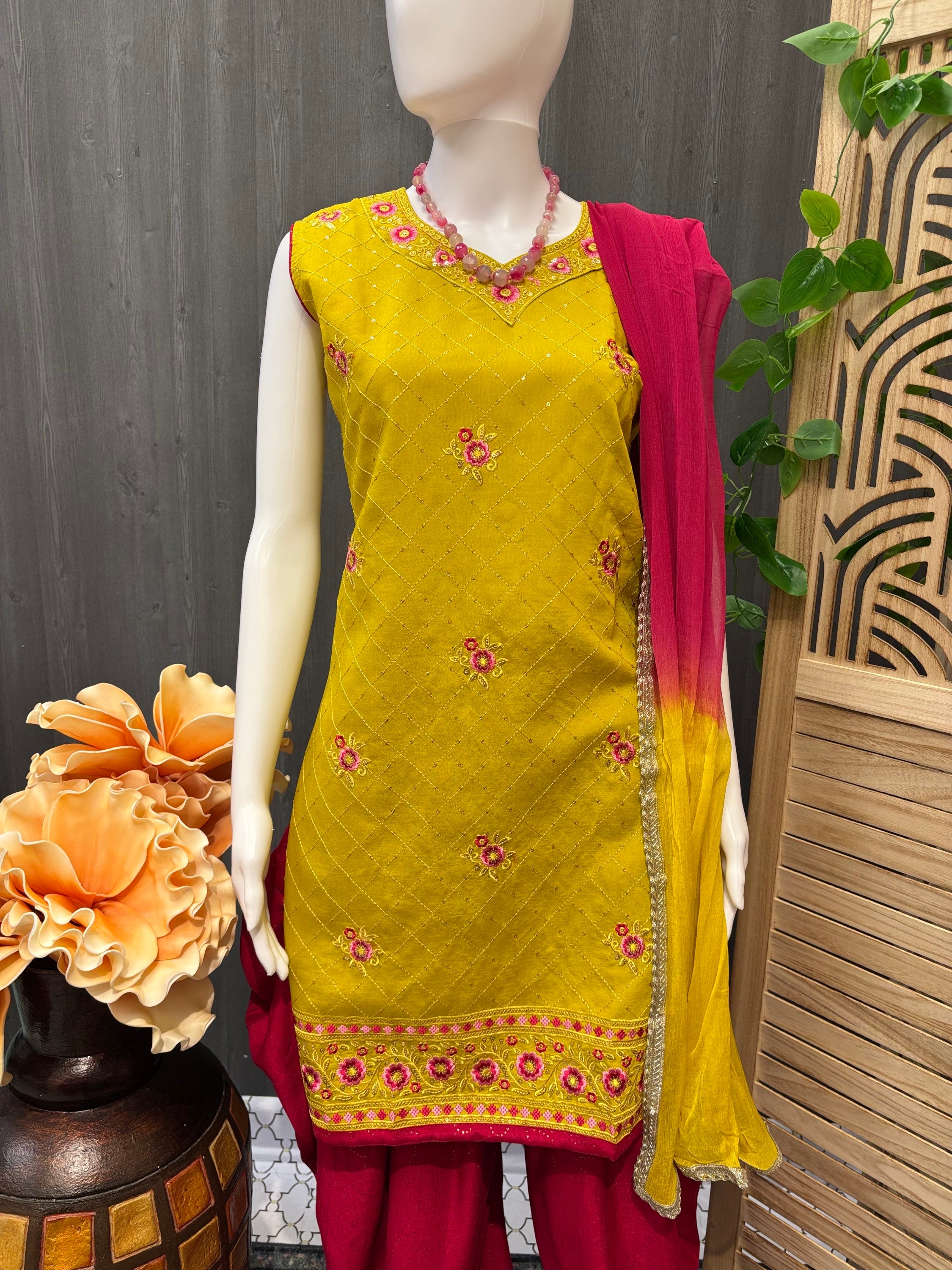 Size 40-Teen Girl Green and Pink Patiala suit image 1