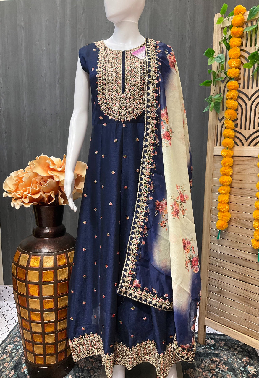 Anarkali Long Dress with floral dupatta image 1