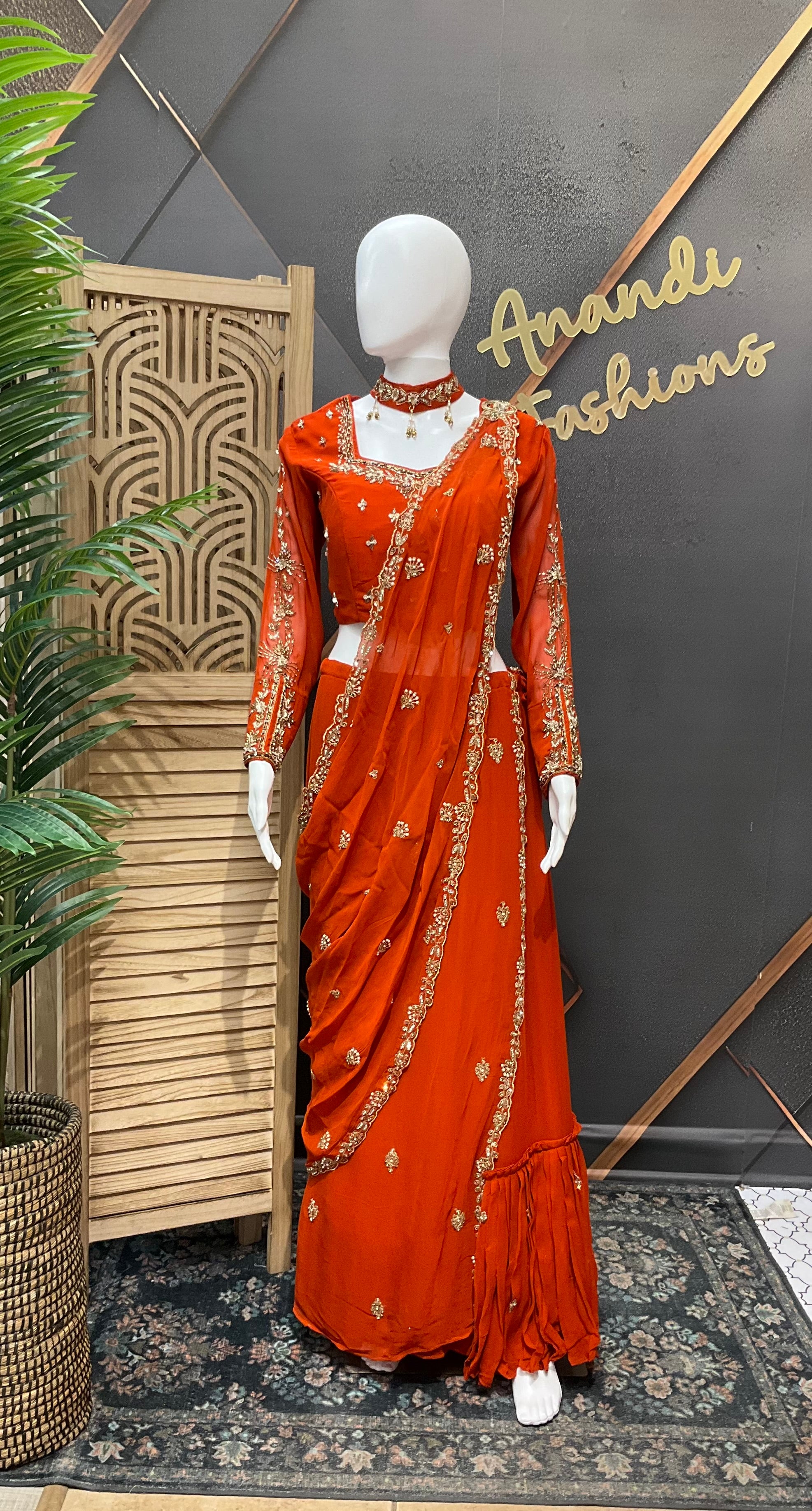 Orange - Ready to Wear Party Wear Saree