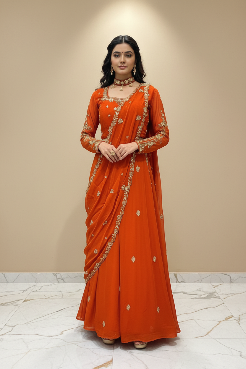 Orange - Ready to Wear Party Wear Saree