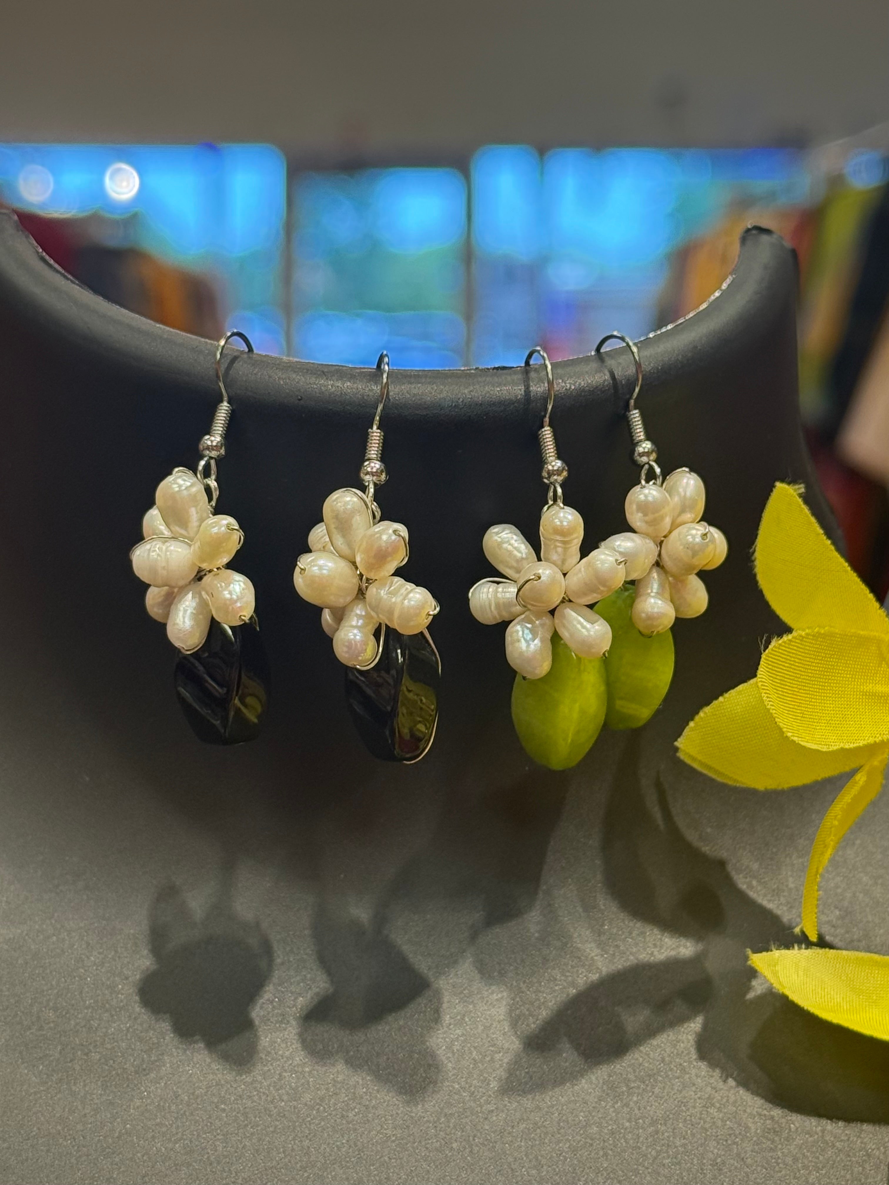 Fancy Hanging Earrings- with Real Pearls