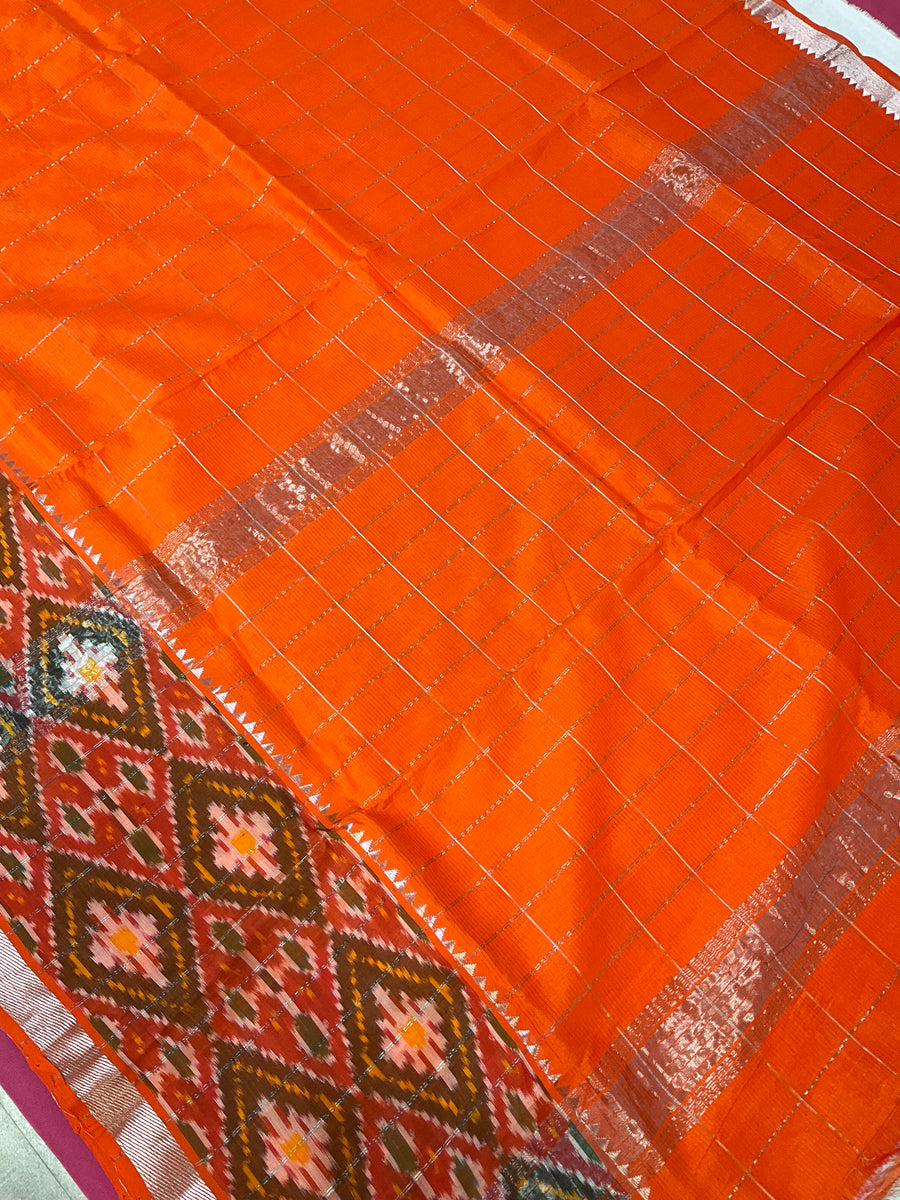 Mangalagiri Checks with Ikkat Print Silk Saree