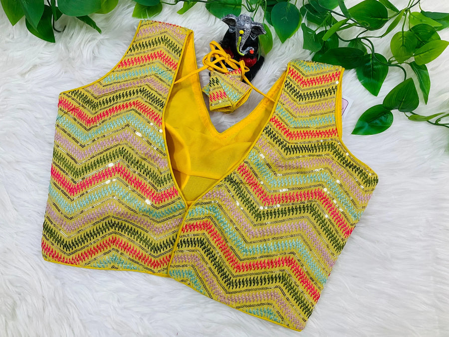 Fancy Yellow Blouse with tread sequence work fits size 38(upto 40)