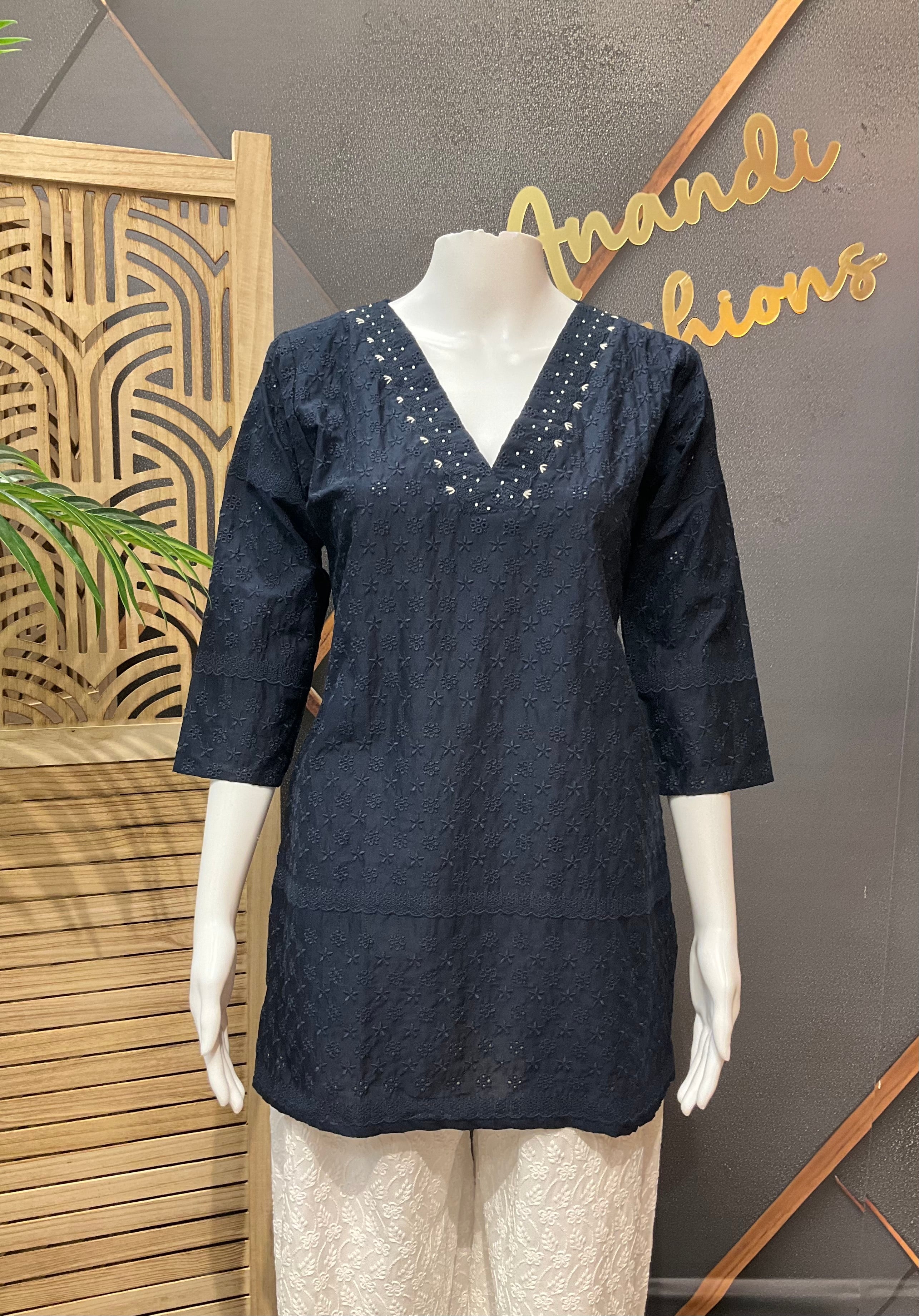 Navy Blue Chikankari Short Kurti