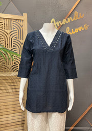 Navy Blue Chikankari Short Kurti