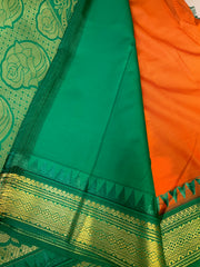 Orange Semi Silk Kanjeevaram Saree
