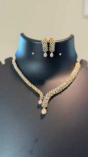 Designer CZ Party Wear Necklace set with Baby Pink