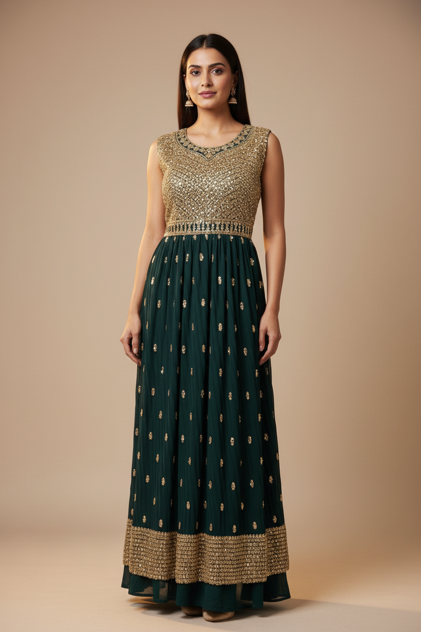 Nyra Cut Suits - Green Color Party Wear Dress- Size 38