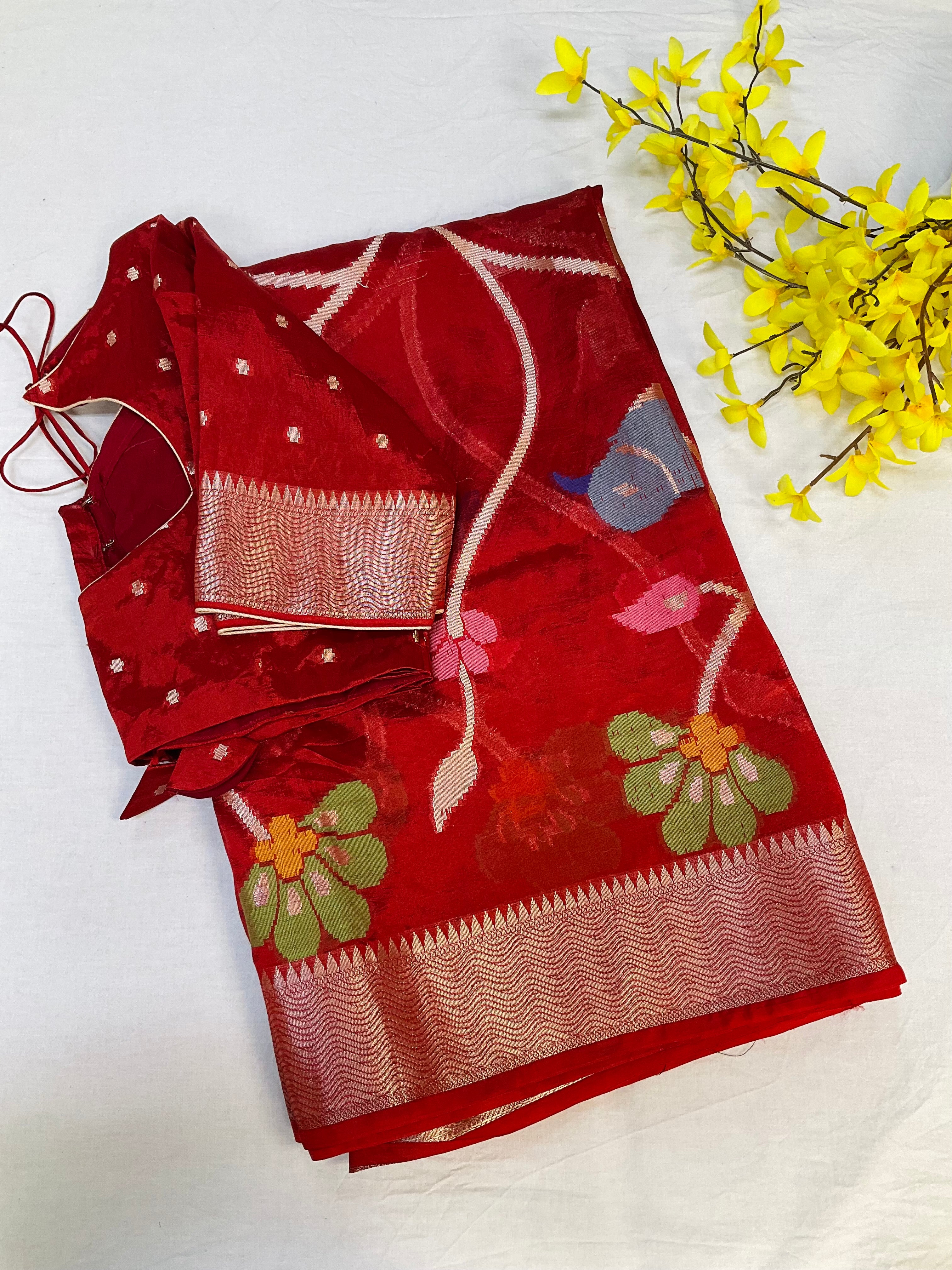 Rust orange Paper Silk saree
