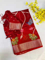 Rust orange Paper Silk saree