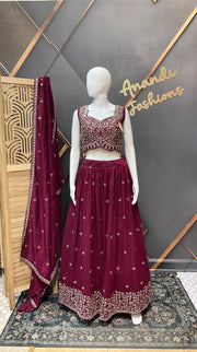 Wine Color Party Wear Lehenga set