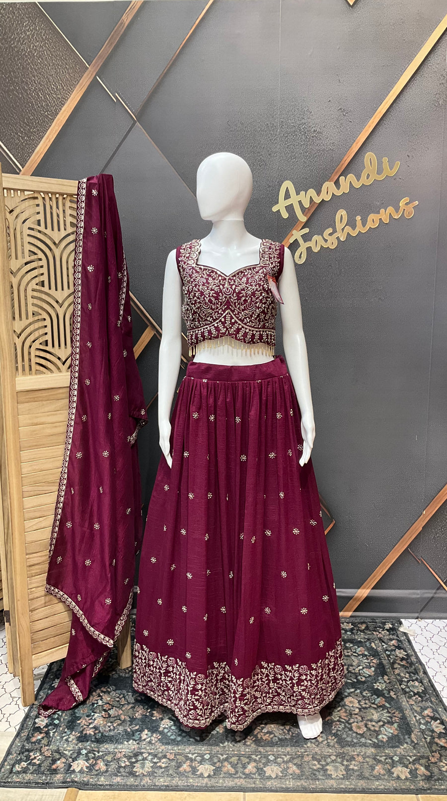 Wine Color Party Wear Lehenga set