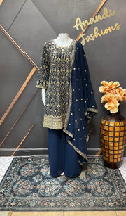 Plus size Navy Blue Party Wear Georgette Palazzo set