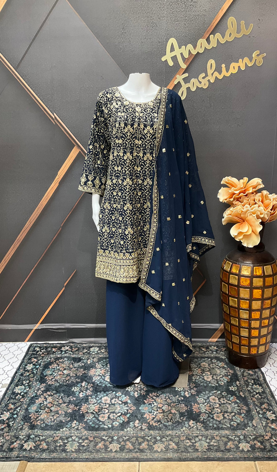 Plus size Navy Blue Party Wear Georgette Palazzo set