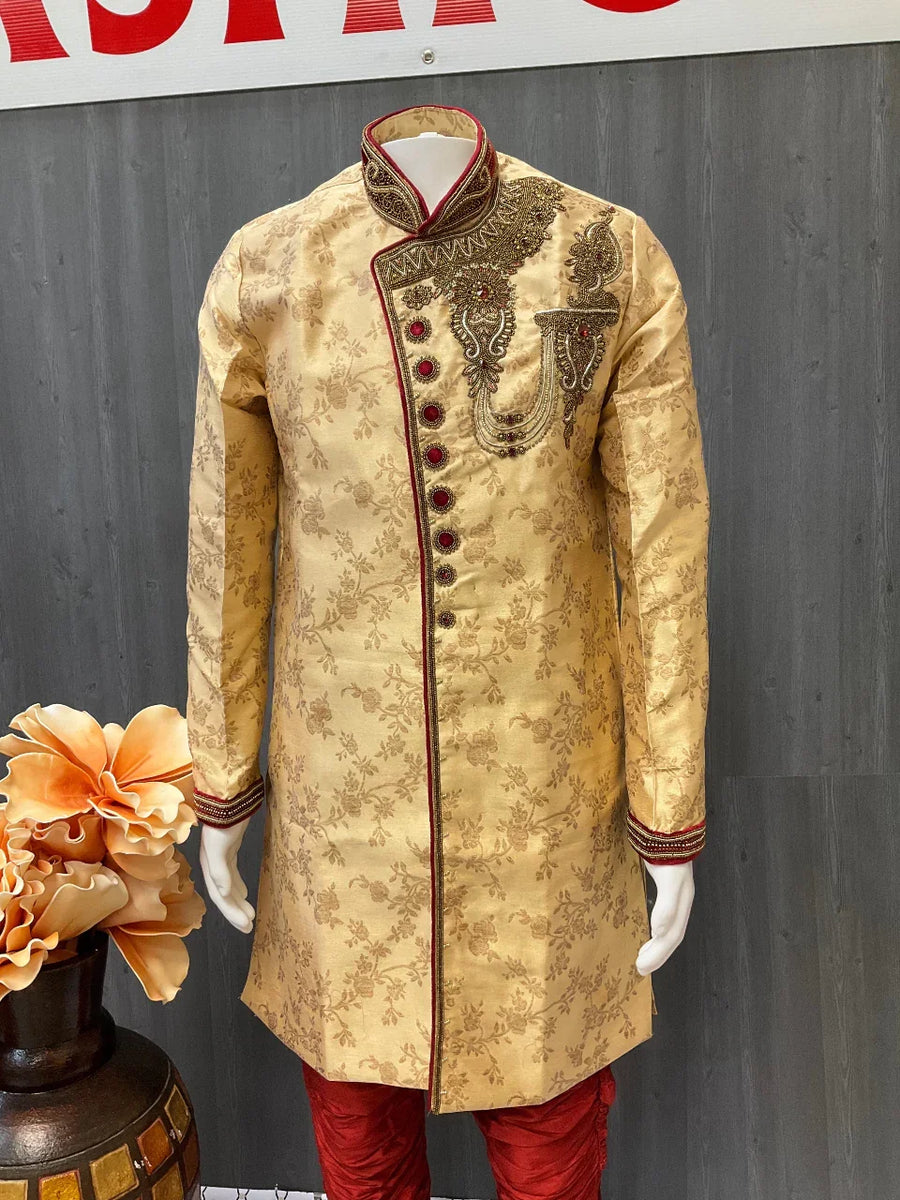 Sherwani - Heavy Bridal Party Wear Sherwani for Men with Jodhpuri Pants