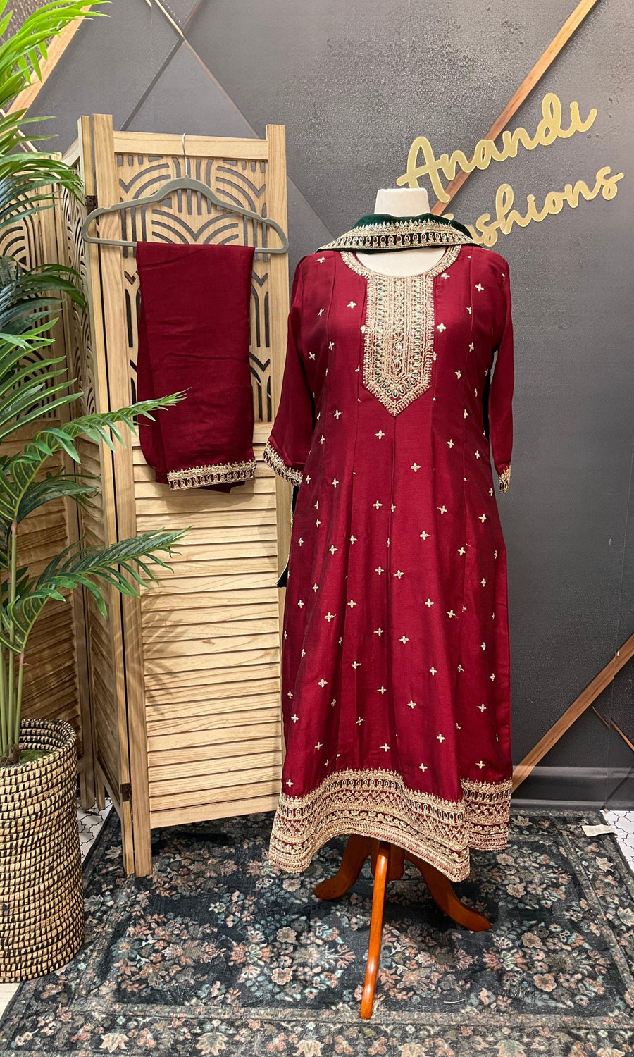 Maroon Anarkali Kurti Set Size 44 - Party Wear