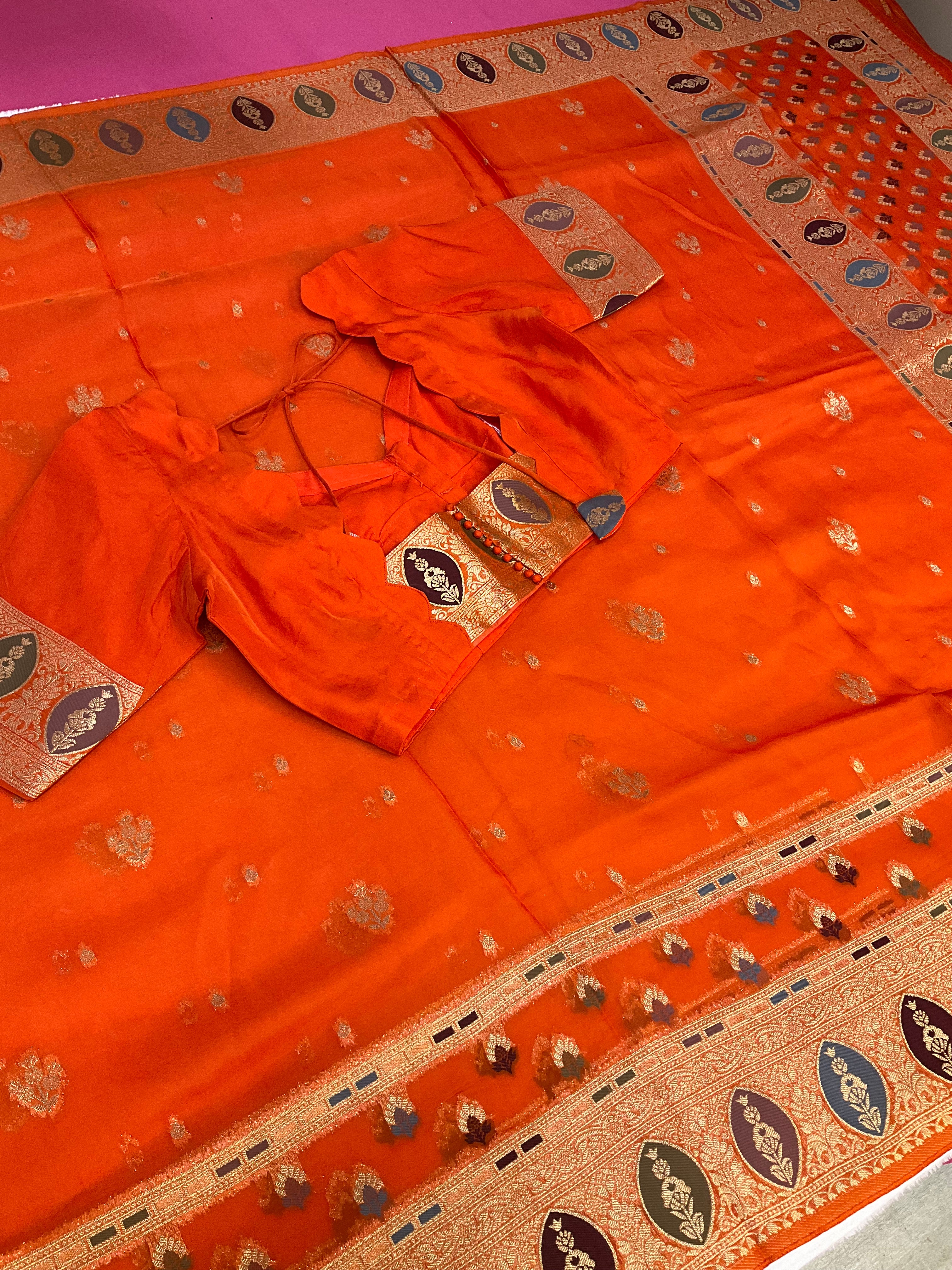 Benarasi Organza Orange Color saree