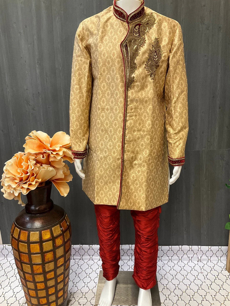 Sherwani - Heavy Bridal Party Wear Sherwani for Men with Pants-Size 46