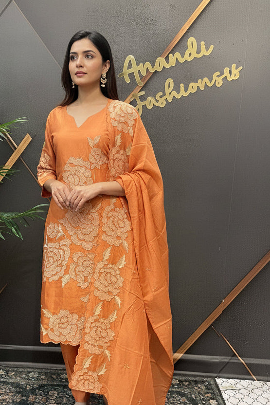 Pastel Orange Georgette Kurti Set - Party Wear