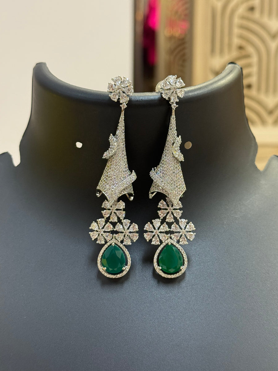 Designer Silver Earrings with Emerald