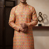 Chikankari Kurta - Multicolor Mens Silk Chikankari Kurta -NO pants Included