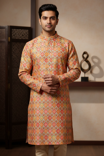 Chikankari Kurta - Multicolor Mens Silk Chikankari Kurta -NO pants Included