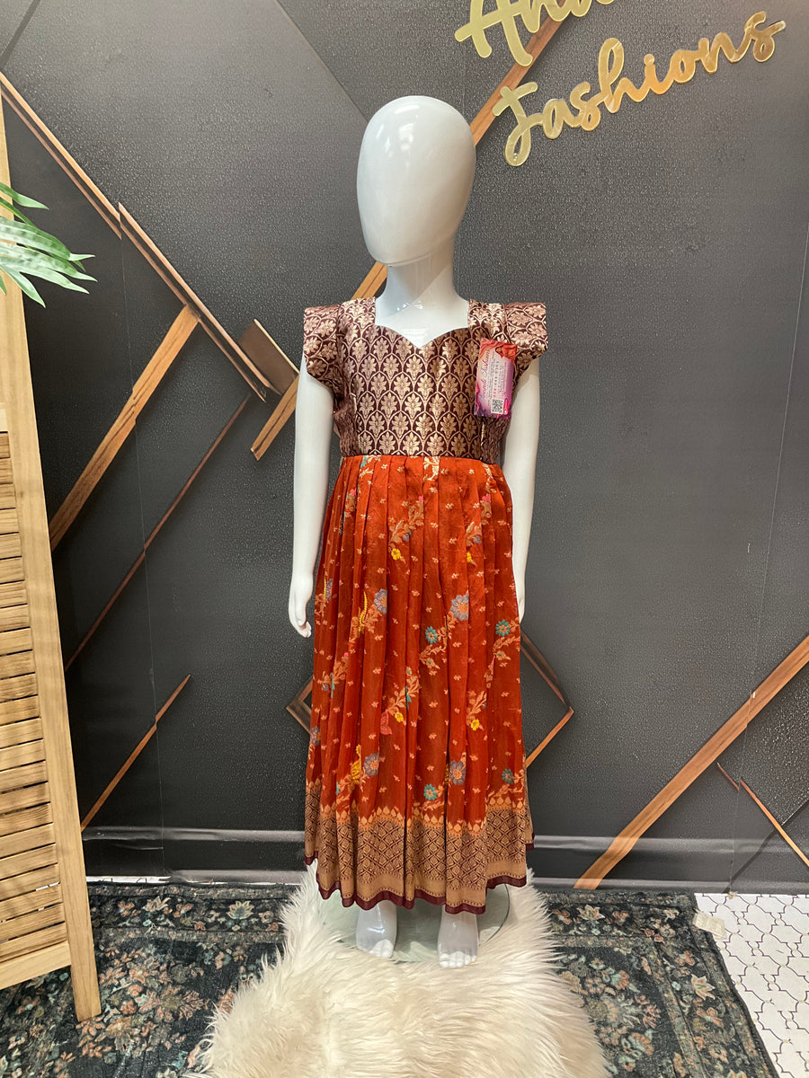 Little Girls Orange Benarasi Long dress