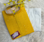 Men’s Yellow Chikankari Sequin Kurta Set