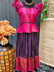 Pink - Purple Color South Indian Pattu Pavadai set- Size 30/32