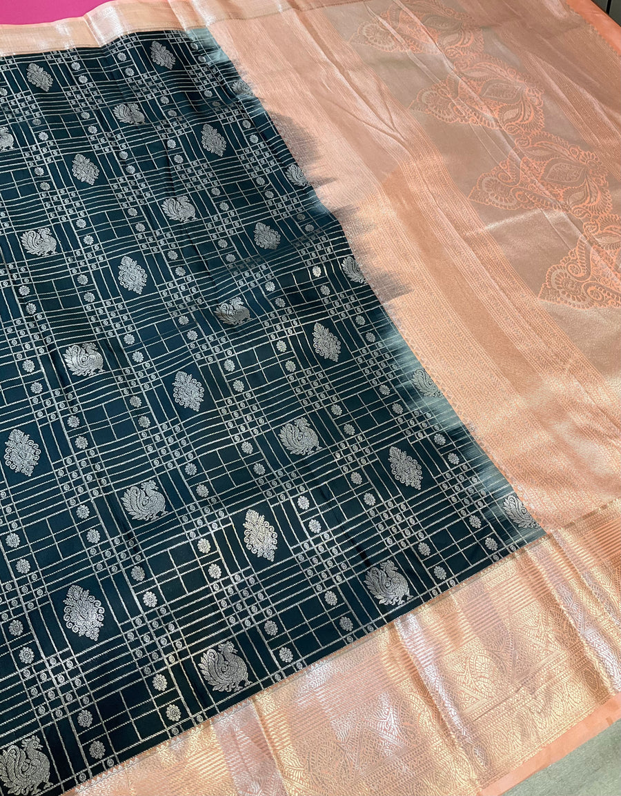 Black Semi Silk Kanjeevaram Saree
