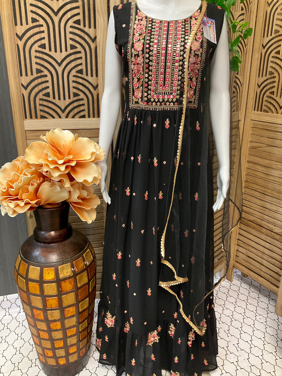 Party wear black long dress/long Kurti -Size 40/US S image 4