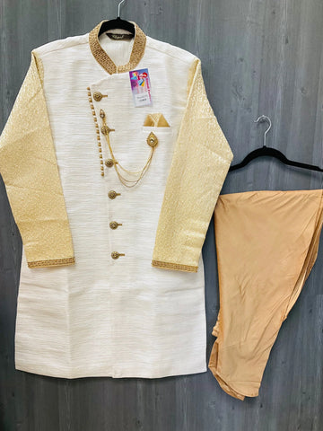 Dhoti Kurta - Wedding Party Men’s Yellow Sherwani with Dhoti Pant