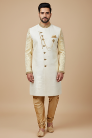Men’s Dhoti Kurta Wedding Yellow Sherwani
