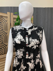 Black Pure Cotton Summer Frock/Kurti Size 40-46 - Floral Print Women's Wear