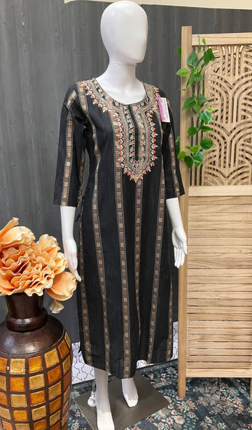 Size 44- Black Cotton Kurti with Design work