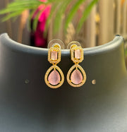 Micro Gold Polish CZ Necklace Set with Baby Pink Stone