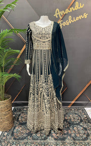 Heavy Party Wear Georgette Long Dress - Full Front & Back Work