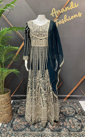 Heavy Party Wear Georgette Long Dress - Full Front & Back Work